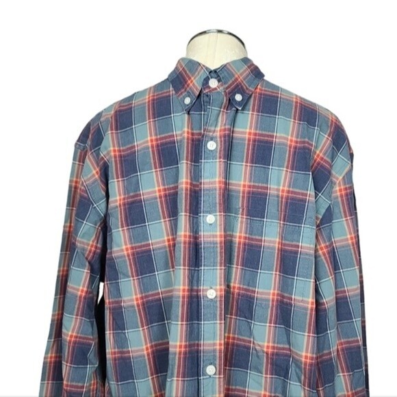 J. Crew Factory Heathered Cotton Plaid Button Down Long Sleeve Shirt Men's XL - Picture 2 of 6